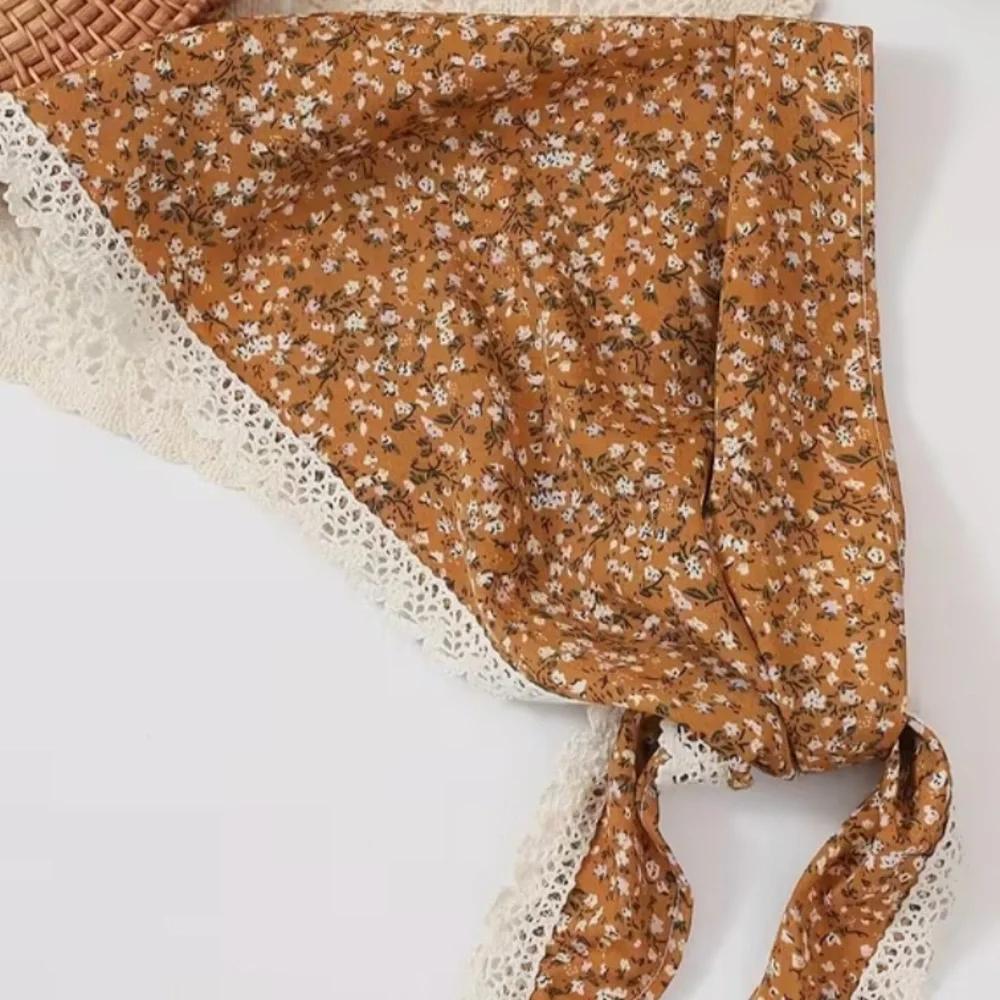 NEW ! 🍁🍂Boho Mustard Floral Lace Trim Headscarf